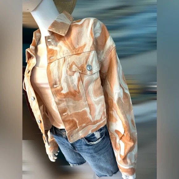 PEACH LOVE CALIFORNIA Peach and rust tie die denim jacket M L - Picture 6 of 9